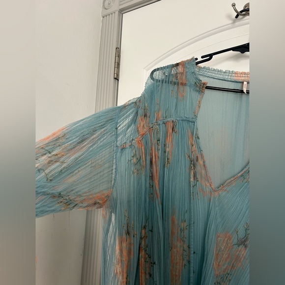 Free People Dhalia Tunic Blue and Orange Top Dress size small boho romantic - Picture 8 of 16